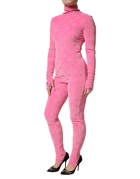 Dolce & Gabbana Pink Logo Monogram Long Sleeve Jumpsuit Dress