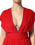Dolce & Gabbana Red Viscose Plunging Neckline Long Maxi Dress