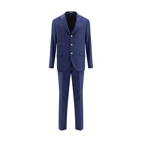 Brunello Cucinelli Blue Fleece Wool Two-Piece Suit