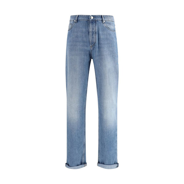 Brunello Cucinelli Light Blue Cotton Straight-Leg Jeans