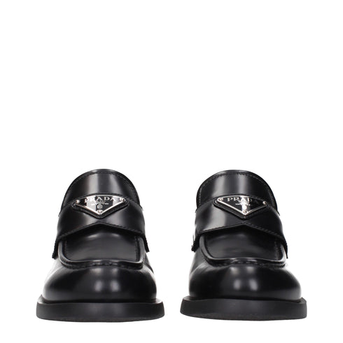 Prada Black Leather Slip-On Loafers