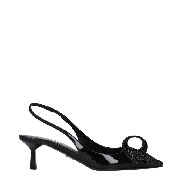 Prada Black Leather Stiletto Heel Sandals