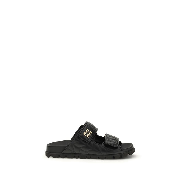 Miu Miu Black Napa Leather / Calf Bos Taurus Slippers