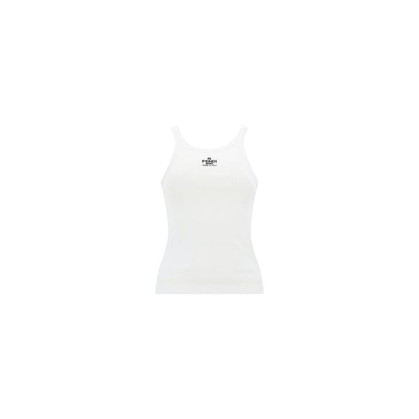 Fendi White Cotton Sleeveles T-Shirt